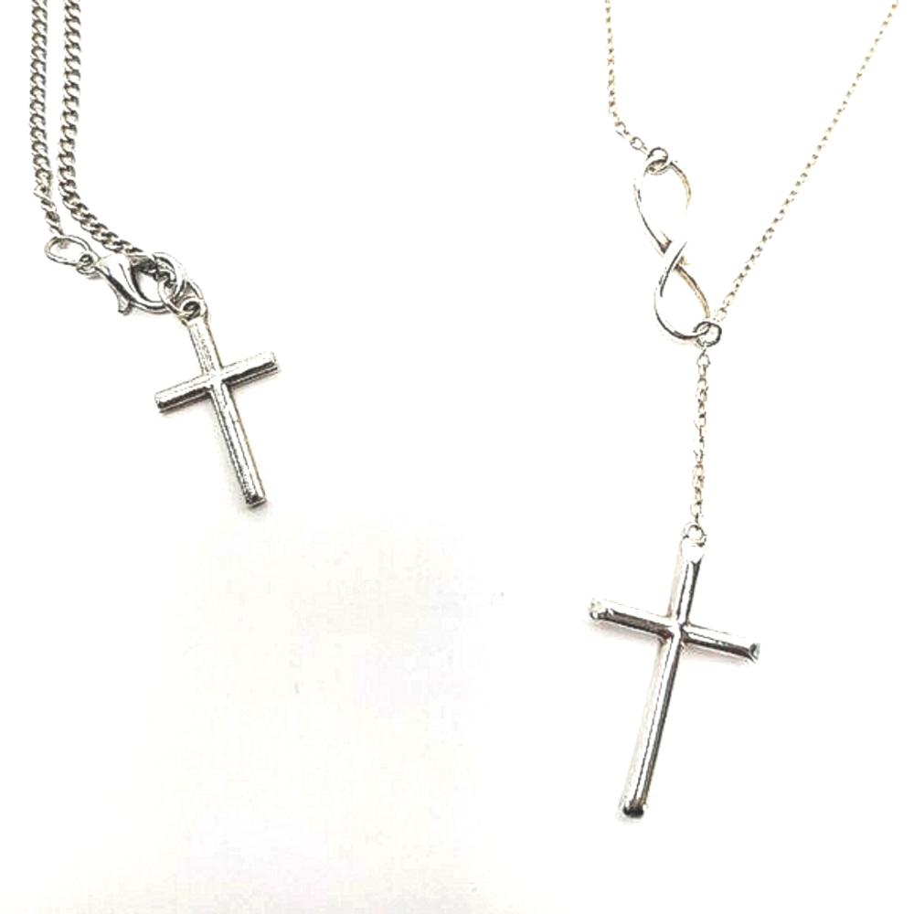 Sterling silver cross faux lariat necklace/anklet combo